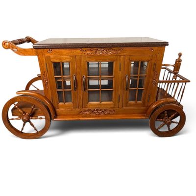 Sale Photo Thumbnail #181: Carved Wood Carriage-Form Bar Cart