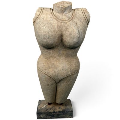 Sale Photo Thumbnail #180: Carved Stone Female Torso on Marble Base