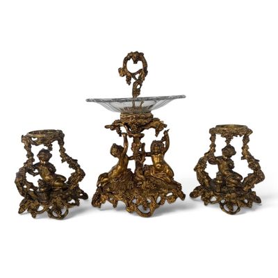 Fine Three-Piece Gilt-Metal Putti Garniture