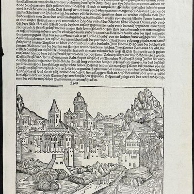 Schedel, pub. 1493 - View of Lyon, France / Verso: Religious & Historic Figures