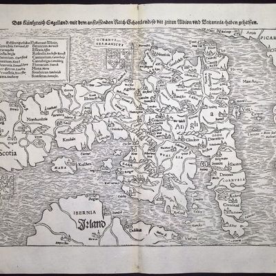 Munster, pub. 1574 - Map of England wth part of Scotland & Ireland