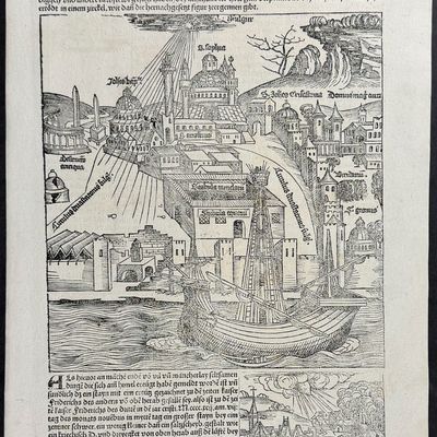 Schedel, pub. 1493 - View of Constantinople (Istanbul), Turkey / Verso: Burning of the Jewish People