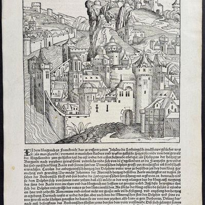 Schedel, pub. 1493 - View of French Town / Verso: Text Only