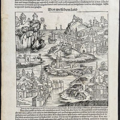 Schedel, pub. 1493 - View of Italian Town / View of Portugal