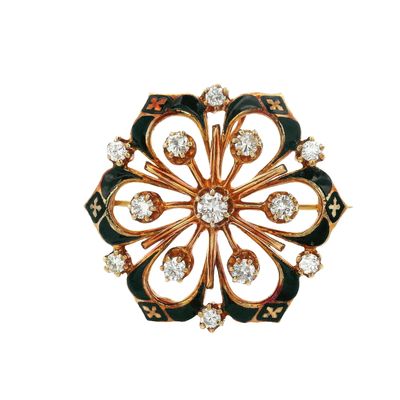 Sale Photo Thumbnail #112: Antique 14K Yellow Gold Enamel Pendant/Brooch with 0.82 CTW Diamonds