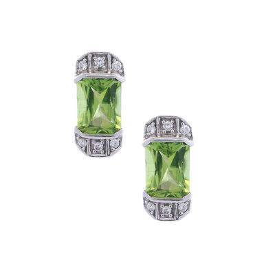 14K White Gold Peridot & Diamond Stud Earrings