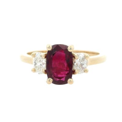 GIA 18K Yellow Gold Three-Stone Ring with 2.30 CTW in Ruby & Diamonds