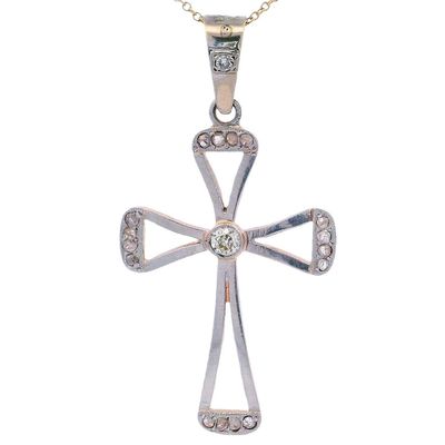 Sale Photo Thumbnail #275: Vintage 18kt Gold& Platinum Cross Pendant with Diamonds