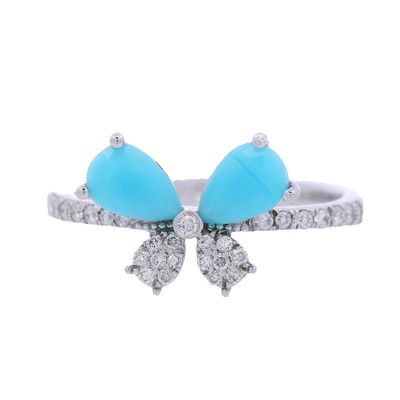 Sale Photo Thumbnail #218: 18kt white Gold Butterfly Ring with Diamonds and Turquoises