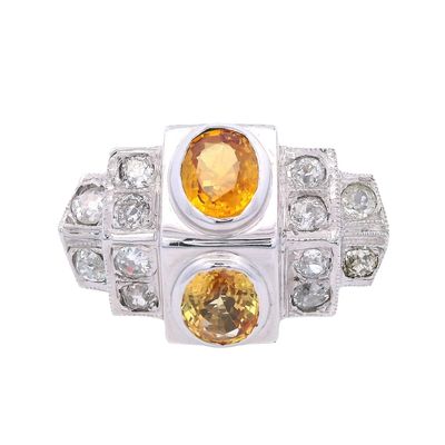 Sale Photo Thumbnail #410: Art Deco 18kt Gold Ring with Diamonds & Yellow Sapphires