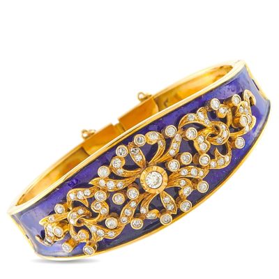 Sale Photo Thumbnail #253: Antique 18K Yellow Gold 2.59 ctw Diamond and Blue Enamel Bangle Bracelet
