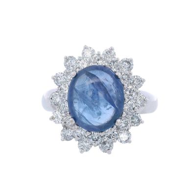 Sale Photo Thumbnail #427: 18kt white Gold Halo Ring with Sapphire & Diamonds