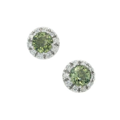 14K White Gold Stud Earrings with 2.10 CTW in Peridot & Diamonds