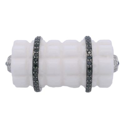 Sale Photo Thumbnail #107: Rare 18K White Gold, White Ceramic, Diamond and Sapphire Ring