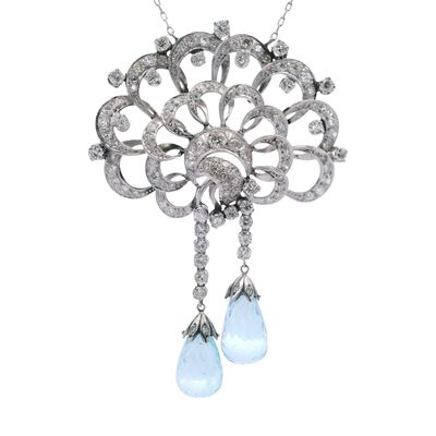 Sale Photo Thumbnail #339: Platinum Necklace with 24.70 CTW in Aquamarine & Diamond
