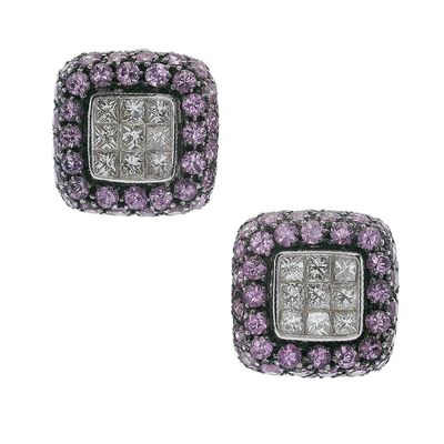 Sale Photo Thumbnail #133: Pair of 18K White Gold Earrings with 5.70 CTW in Diamonds & Pink Sapphires