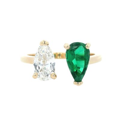 GIA 18K Yellow Gold Ring with 1.68 CTW in Diamond & NO OIL Zambian Emerald
