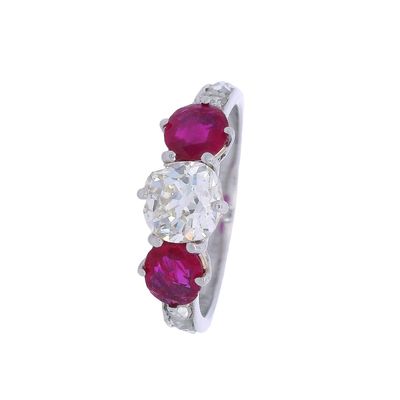 Sale Photo Thumbnail #426: Vintage 18kt white Gold Ring with .09 Cts Diamond & Burma Rubies