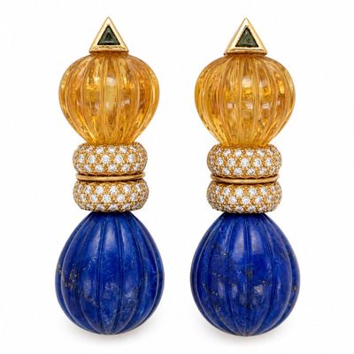 Sale Photo Thumbnail #309: 18K Yellow Gold Earrings with 1.00 CTW in Diamonds, Lapis Lazuli & Topaz
