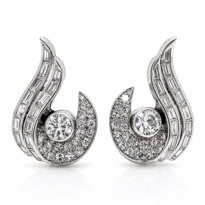 Art Deco Platinum Earrings with 4.15 CTW in Diamonds