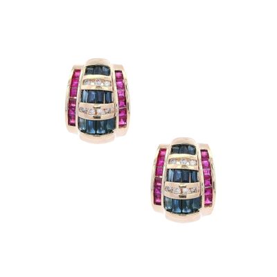 14kt Gold Earrings with Diamonds, Sapphires & Rubies