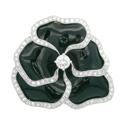 18K Yellow Gold & Platinum Pansy Enamel Brooch/Pendant with 2.65 CTW Diamonds