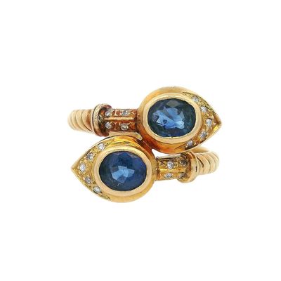 Vintage 18K Yellow Gold Snake Ring with 1.60 CTW in Blue Sapphires & Diamonds