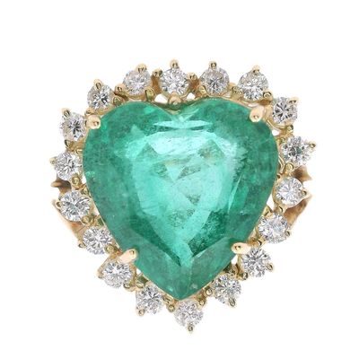 Sale Photo Thumbnail #409: 18kt yellow Gold Heart Ring with Emerald & Diamonds