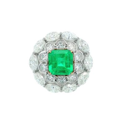 Sale Photo Thumbnail #174: 18K White Gold Cocktail Ring with 4.62 CTW in Colombian Emerald & Diamonds