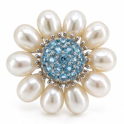 Sale Photo Thumbnail #314: 18K White Gold Brooch/Pendant with 5.00 CTW in Blue Topaz & Freshwater Pearls