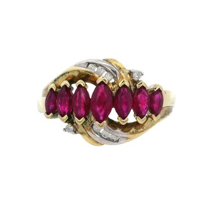 10K Yellow Gold Ring with Rubies & Diamonds