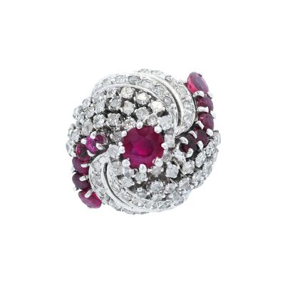 14K White Gold Ring with 1.85 CTW in Rubies & Diamonds