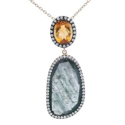 14kt yellow Gold Necklace with Labradorite, Citrine & Diamonds