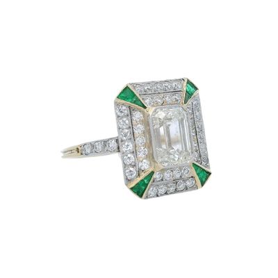 Sale Photo Thumbnail #255: Art Deco Style 18K Yellow Gold & Platinum Ring with 2.40 CTW in Diamonds & Emeralds