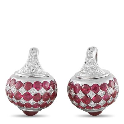 Sale Photo Thumbnail #280: 18K White Gold 0.36ct Diamond and Ruby Drop Earrings
