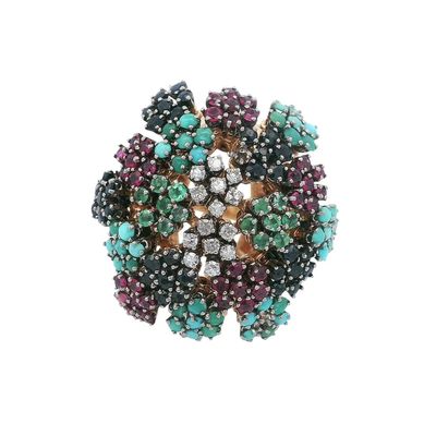 Rossi 18kt Gold Tremblant Cocktail Ring with Diamonds, Turquoises & Gemstones