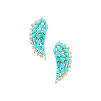 Sale Photo Thumbnail #171: 14K Yellow Gold Wing Earrings with 3.90 CTW in Turquoise & Diamonds