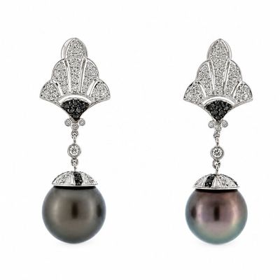 Sale Photo Thumbnail #312: 18K White Gold Tahitian Pearl Drop Earrings with 2.00 CTW in Diamonds