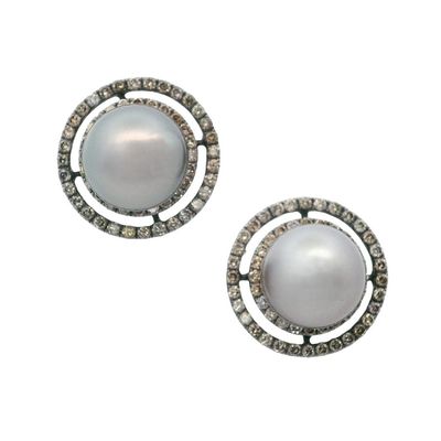 Sale Photo Thumbnail #165: Pair of 14K Blackened Gold Earrings with Tahitian Pearls & 1.40 CTW Champagne Diamonds
