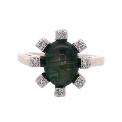 Sale Photo Thumbnail #267: Antique 14kt yellow Gold Ring with Black Star Sapphire and Diamonds