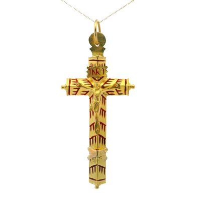Sale Photo Thumbnail #274: Antique Portuguese 19.2kt yellow Gold Pendant Cross with Enamel