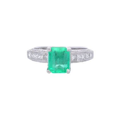 Platinum Ring with 1.85 CTW in Emerald & Diamonds