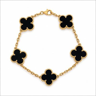 Sale Photo Thumbnail #326: Van Cleef & Arpels Alhambra 18K Yellow Gold Onyx Bracelet