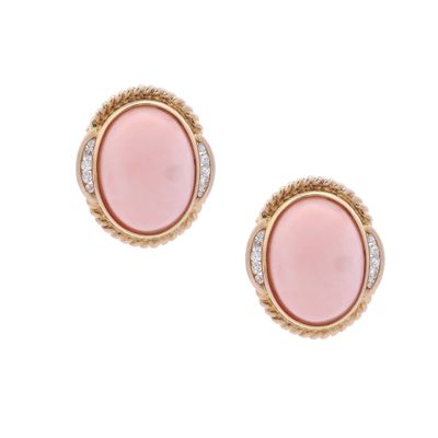 14K Gold Retro Coral and Diamond Earrings