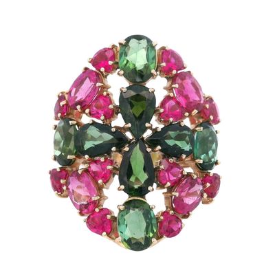 Sale Photo Thumbnail #436: 18kt yellow Gold Cocktail Ring with 24.0 Cts of Green & Pink Tourmalines