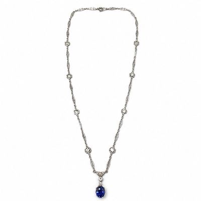 Sale Photo Thumbnail #262: Art Deco Platinum GIA Certified No-Heat Ceylon Sapphire Necklace with 5.30 CTW in Sapphire &