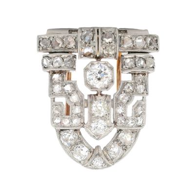 Art Deco Rose Gold & Platinum Filigree Pin Brooch with 1.90 CTW Diamonds