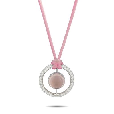 Sale Photo Thumbnail #142: Bucherer 18K White Gold 1.11ct Diamond and Rose Quartz Cord Necklace