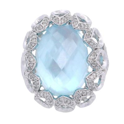 8K White Gold Blue Topaz Doublet & Diamond Cocktail Ring