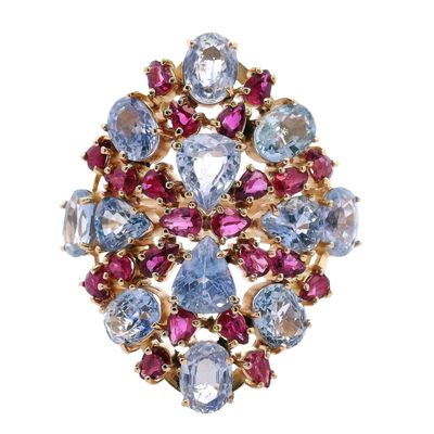 Sale Photo Thumbnail #438: 18kt yellow Gold Cocktail Ring with 16.20 Cts in Sapphires & Rubies
